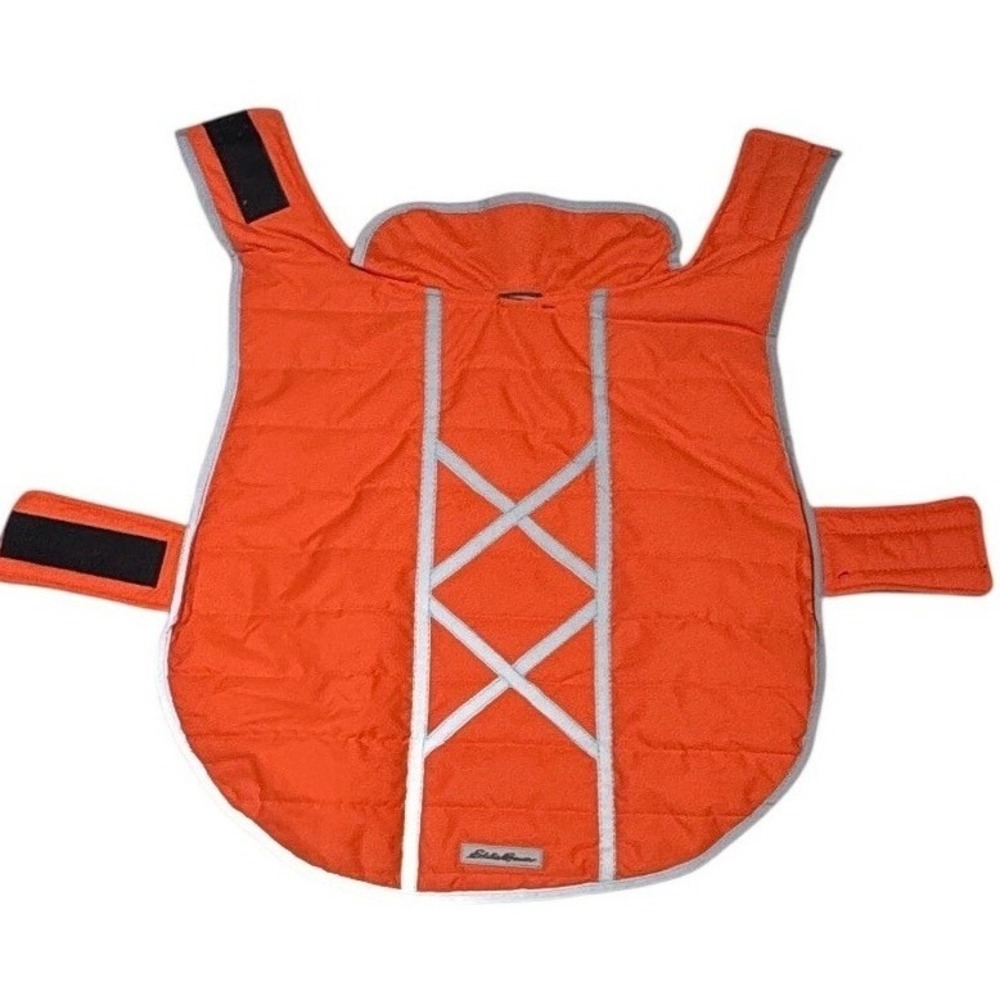 Eddie Bauer Quilted Reflective Dog Vest Large Orange Fleece Lined‎ Pet Jacket